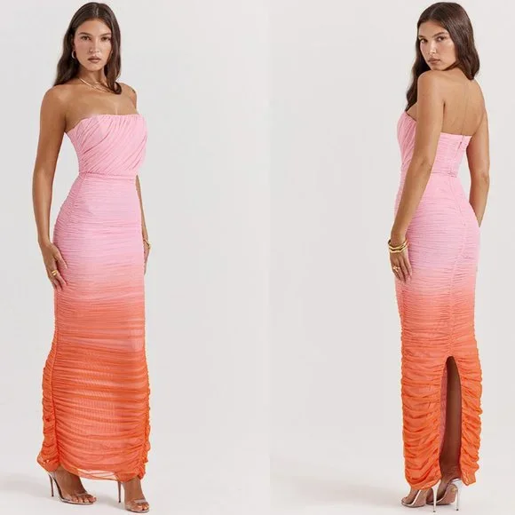 HOUSE OF CB 'Sapphire' Ombre Gathered Maxi Dress NWT